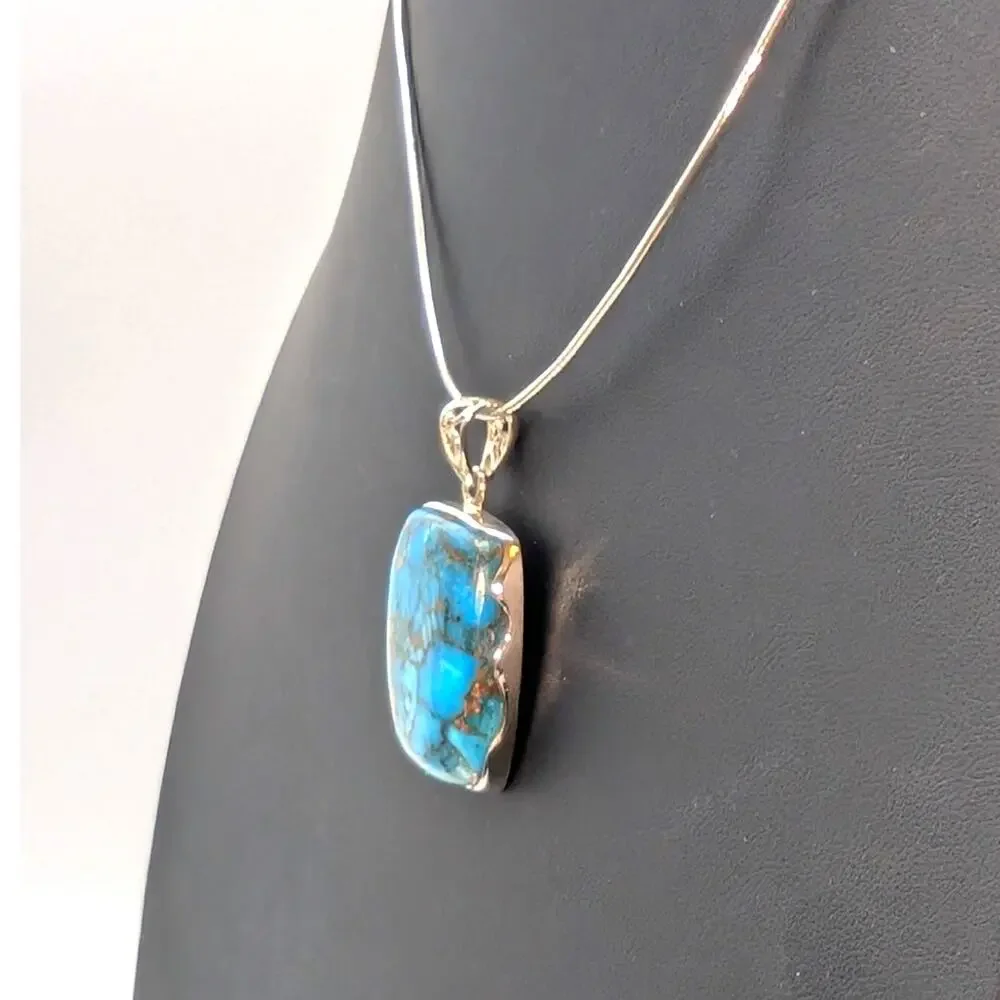 VTG 925 Sterling Silver Copper Turquoise Pendant on Sterling 18" Cable Wire - Picture 2 of 9
